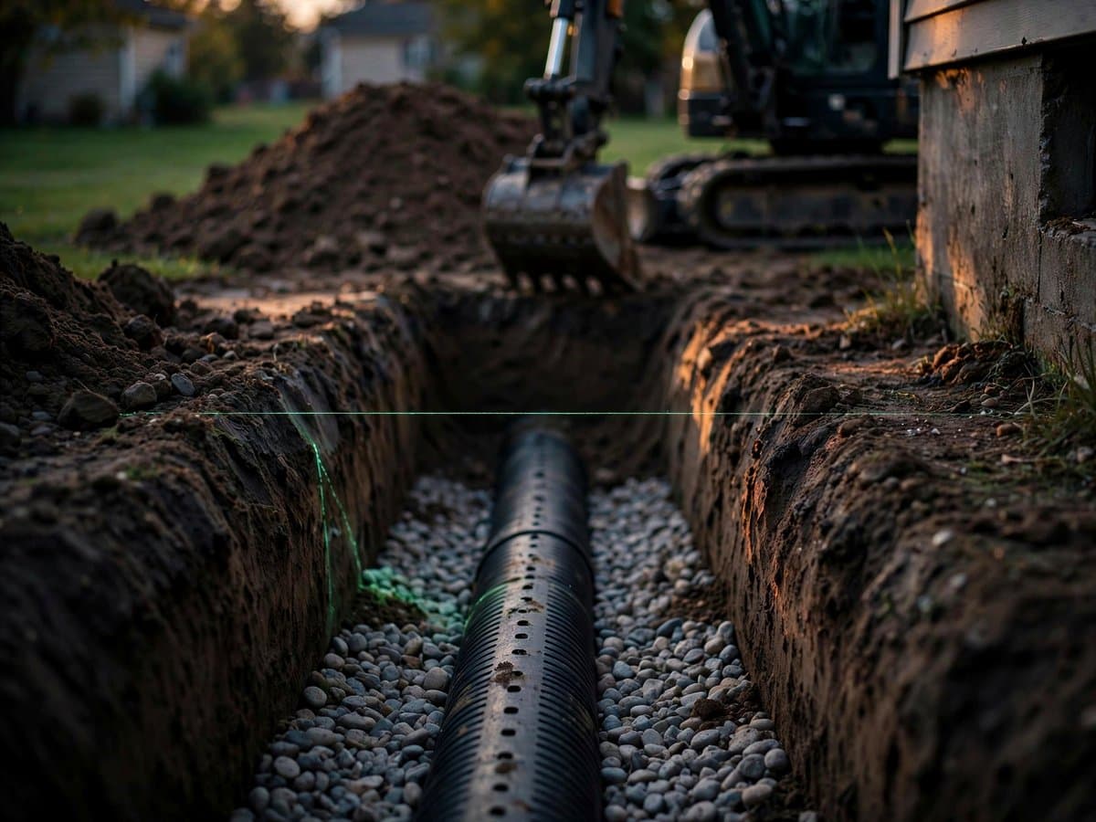 A drainage trench at a foundation wall — reference imagery