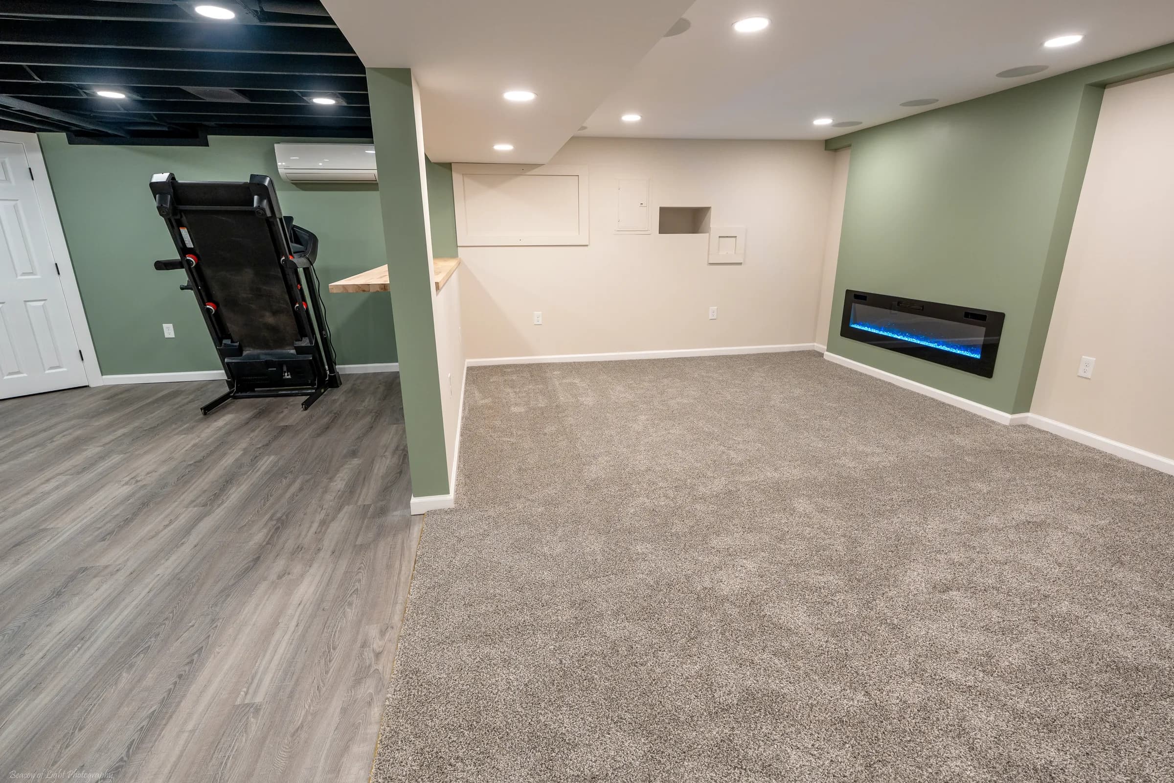 After — Finished basement — powder room & wet bar, finished
